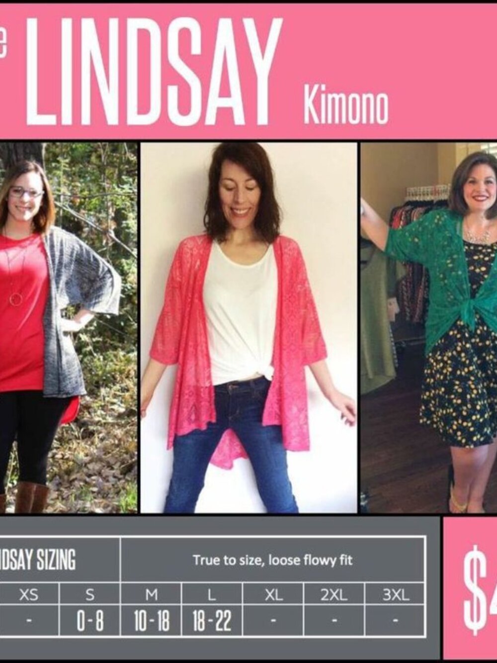 LuLaRoe Lindsay Large Open Kimono Cardigan Bohemian Blue Floral Yellow Pink - Picture 5 of 5